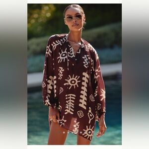ANTHROPOLOGIE NWT MAEVE TIE-NECK PRINTED MINI KAFTAN DRESS